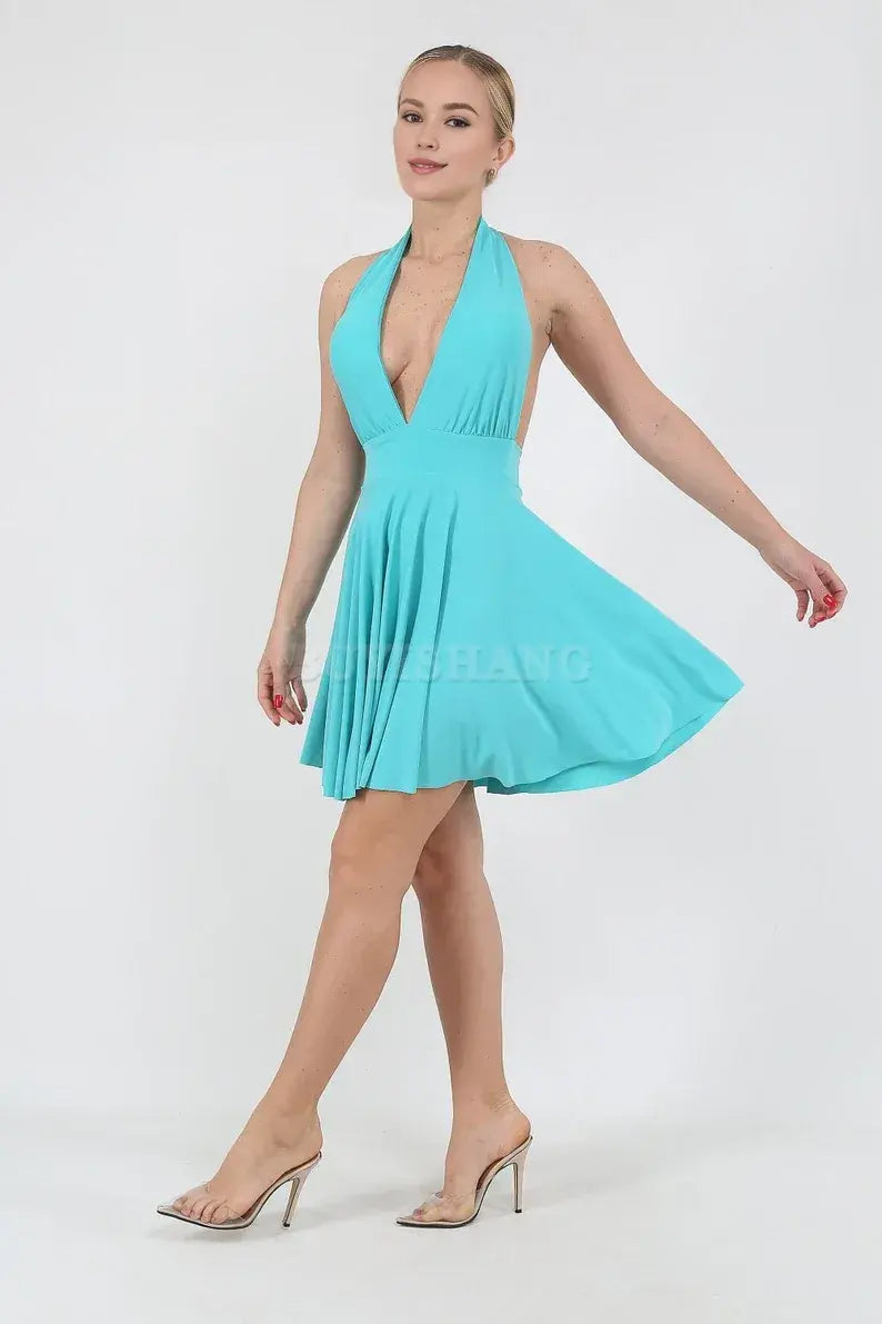 Buyishang Marlin Style Dress Deep Plunge Turquoise Dress Prom Cocktail DressHalloween Costume